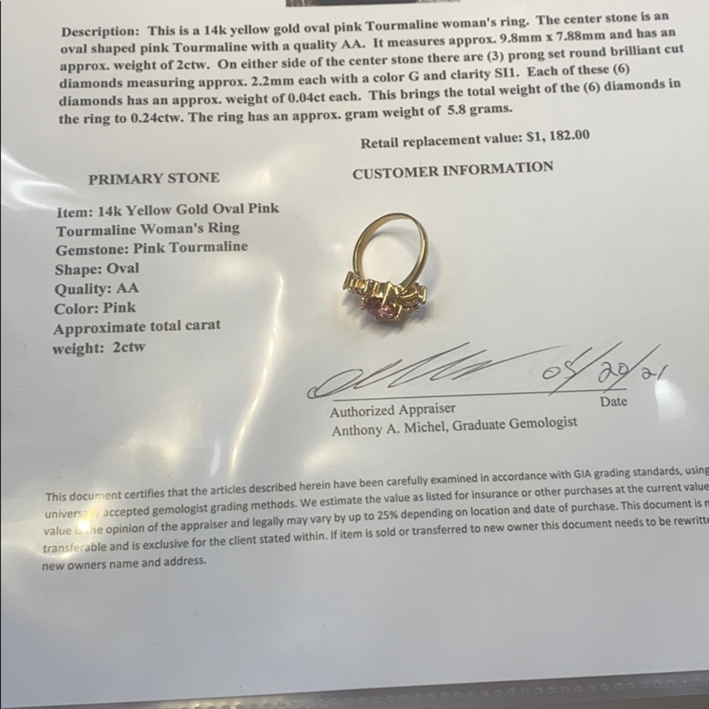 Pink Tourmaline 14K Solid Diamonds Ring - Picture 7 of 7